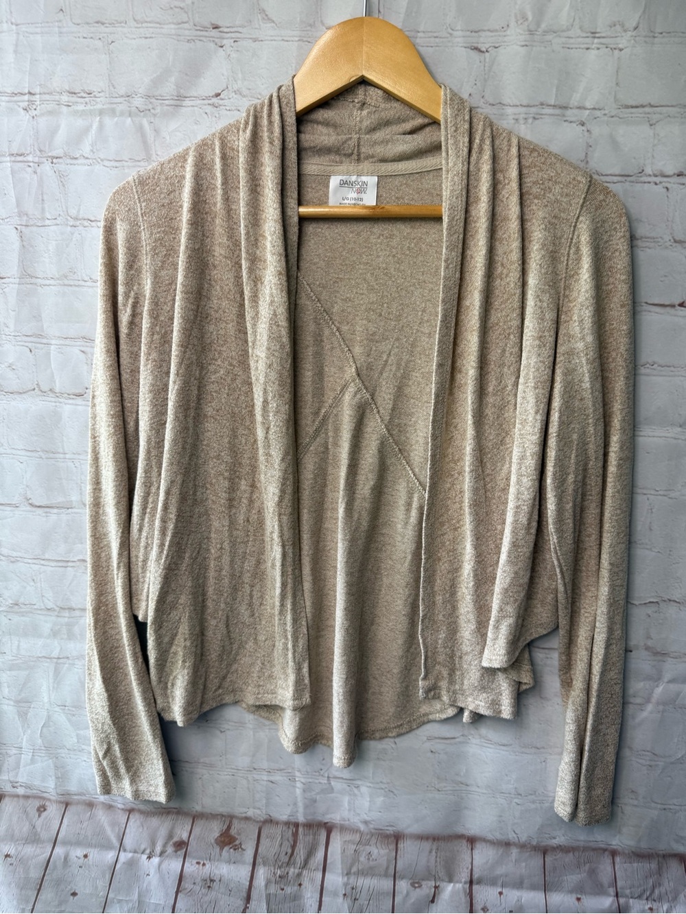 DanSkin Now Heather Beige Open-Front Women's Cardigan Sweater Size Large (10-12)
